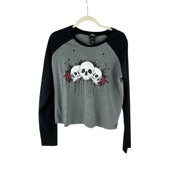 Social Collision Skull & Star Graphic Raglan Sleeve T Shirt 2X Black Gray Gothic - Picture 1 of 6